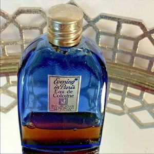 Vintage Evening in Paris Cologne Blue Glass Bour Jois Silver Top #N892